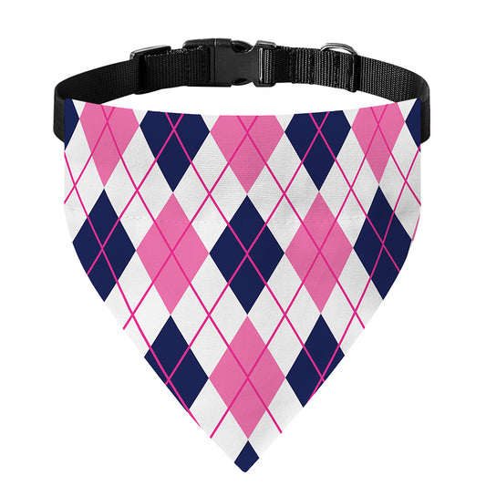 White Pink And Blue Argyle Pattern Print Over The Collar Dog Bandana