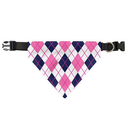 White Pink And Blue Argyle Pattern Print Over The Collar Dog Bandana