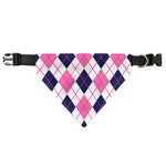 White Pink And Blue Argyle Pattern Print Over The Collar Dog Bandana
