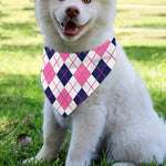 White Pink And Blue Argyle Pattern Print Over The Collar Dog Bandana
