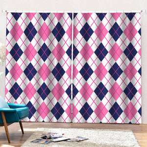 White Pink And Blue Argyle Pattern Print Pencil Pleat Curtains