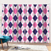 White Pink And Blue Argyle Pattern Print Pencil Pleat Curtains