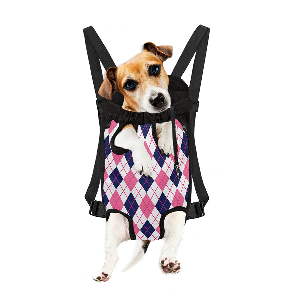 White Pink And Blue Argyle Pattern Print Pet Carrier Backpack
