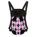 White Pink And Blue Argyle Pattern Print Pet Carrier Backpack