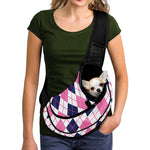 White Pink And Blue Argyle Pattern Print Pet Sling Carrier