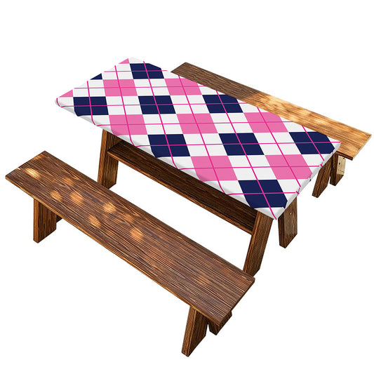 White Pink And Blue Argyle Pattern Print Picnic Table Cover