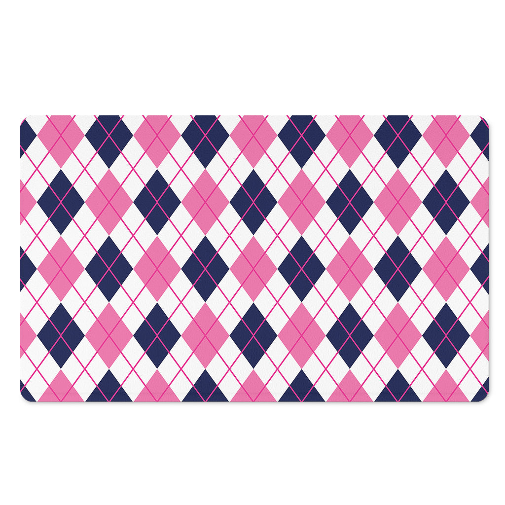 White Pink And Blue Argyle Pattern Print Polyester Doormat