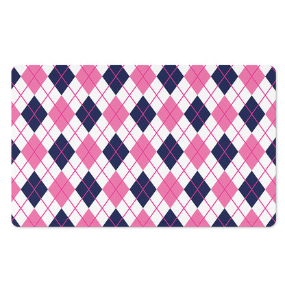 White Pink And Blue Argyle Pattern Print Polyester Doormat