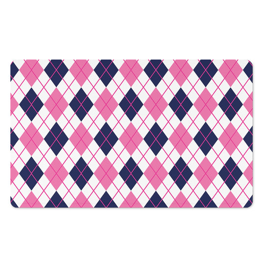 White Pink And Blue Argyle Pattern Print Polyester Doormat