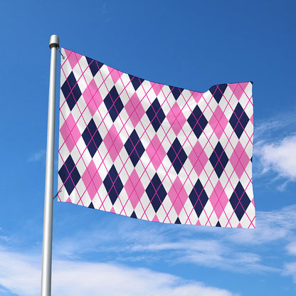 White Pink And Blue Argyle Pattern Print Polyester Flag