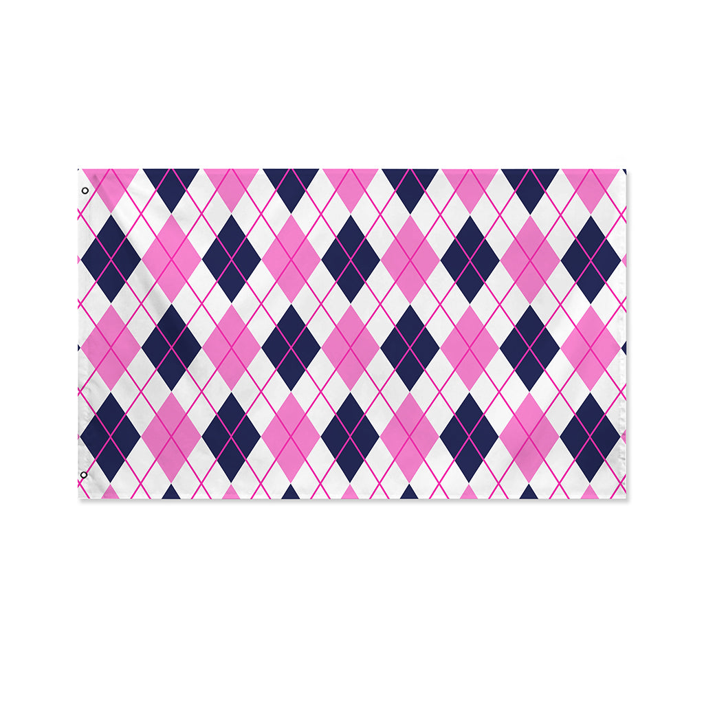 White Pink And Blue Argyle Pattern Print Polyester Flag