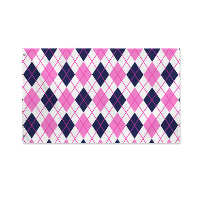White Pink And Blue Argyle Pattern Print Polyester Flag