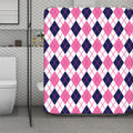 White Pink And Blue Argyle Pattern Print Polyester Shower Curtain