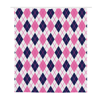 White Pink And Blue Argyle Pattern Print Polyester Shower Curtain