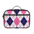 White Pink And Blue Argyle Pattern Print Portable Lunch Bag