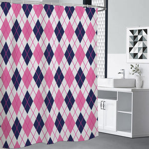 White Pink And Blue Argyle Pattern Print Premium Shower Curtain