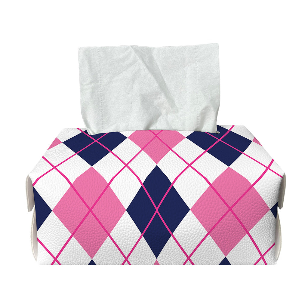 White Pink And Blue Argyle Pattern Print Rectangle Tissue Box Cover