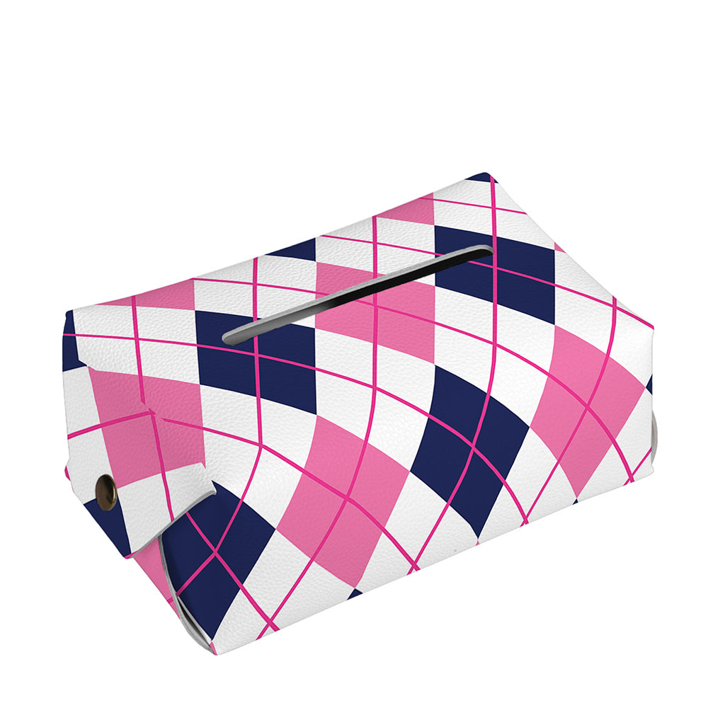 White Pink And Blue Argyle Pattern Print Rectangle Tissue Box Cover