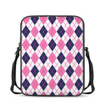 White Pink And Blue Argyle Pattern Print Rectangular Crossbody Bag