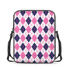 White Pink And Blue Argyle Pattern Print Rectangular Crossbody Bag