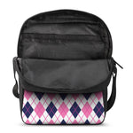 White Pink And Blue Argyle Pattern Print Rectangular Crossbody Bag