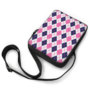 White Pink And Blue Argyle Pattern Print Rectangular Crossbody Bag