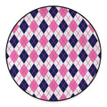 White Pink And Blue Argyle Pattern Print Round Floor Mat