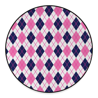 White Pink And Blue Argyle Pattern Print Round Floor Mat