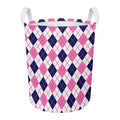 White Pink And Blue Argyle Pattern Print Round Laundry Basket