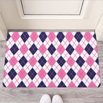White Pink And Blue Argyle Pattern Print Rubber Doormat