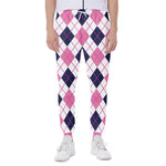 White Pink And Blue Argyle Pattern Print Scuba Joggers