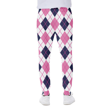 White Pink And Blue Argyle Pattern Print Scuba Joggers