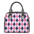 White Pink And Blue Argyle Pattern Print Shoulder Handbag