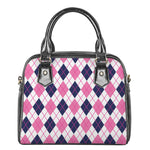 White Pink And Blue Argyle Pattern Print Shoulder Handbag