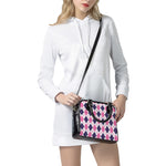 White Pink And Blue Argyle Pattern Print Shoulder Handbag
