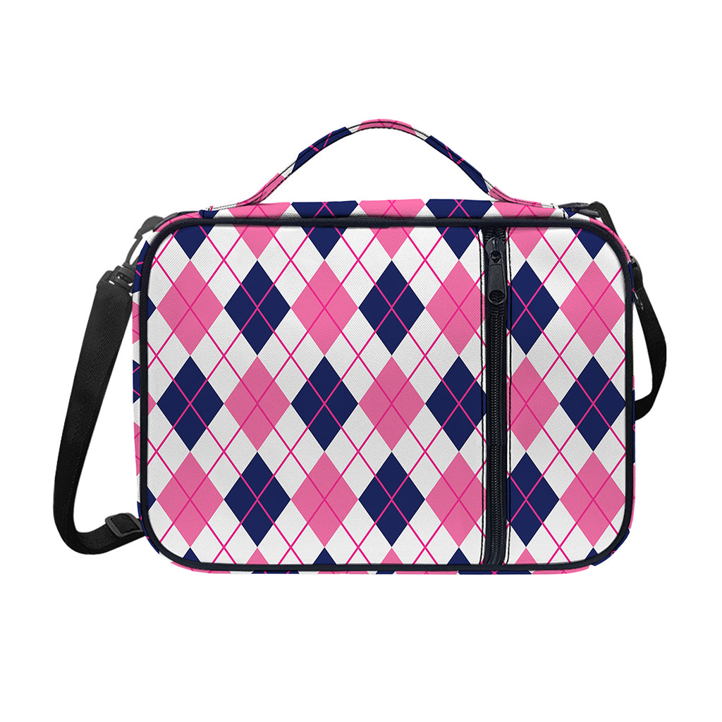 White Pink And Blue Argyle Pattern Print Shoulder Strap Bible Bag