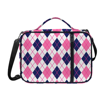 White Pink And Blue Argyle Pattern Print Shoulder Strap Bible Bag