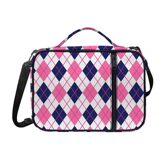 White Pink And Blue Argyle Pattern Print Shoulder Strap Bible Bag