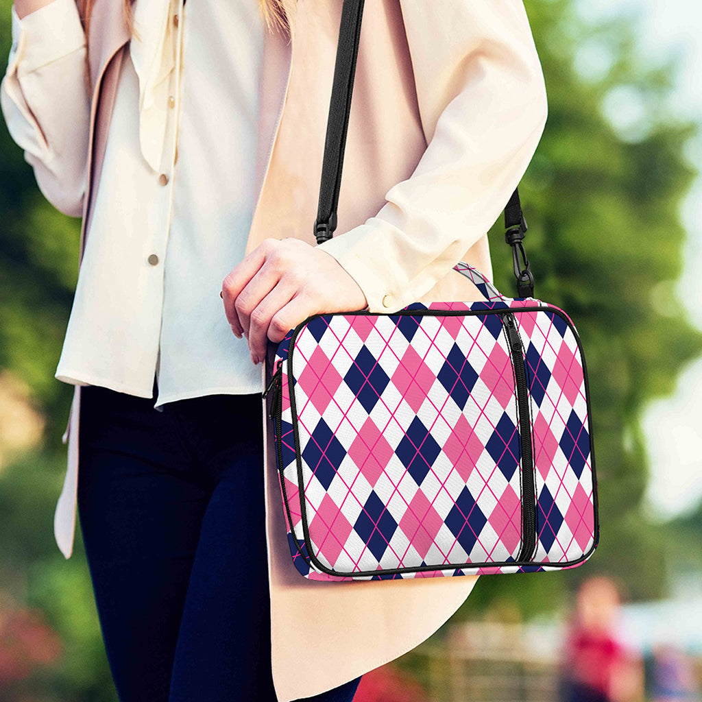 White Pink And Blue Argyle Pattern Print Shoulder Strap Bible Bag