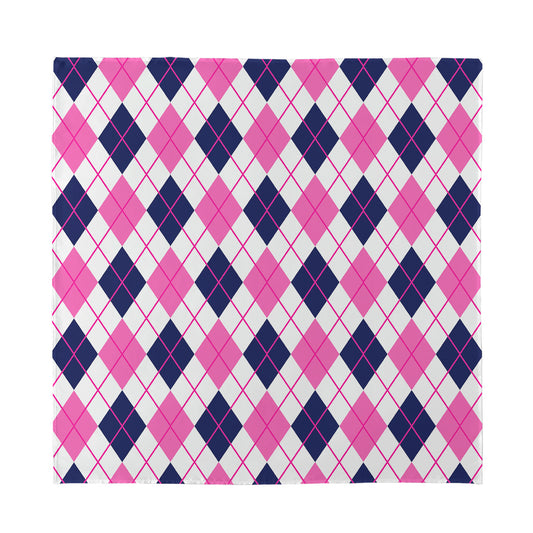 White Pink And Blue Argyle Pattern Print Silk Bandana