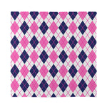 White Pink And Blue Argyle Pattern Print Silk Bandana