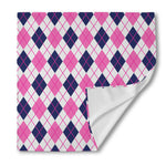 White Pink And Blue Argyle Pattern Print Silk Bandana