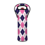 White Pink And Blue Argyle Pattern Print Single Neoprene Wine Tote