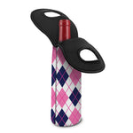 White Pink And Blue Argyle Pattern Print Single Neoprene Wine Tote