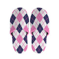 White Pink And Blue Argyle Pattern Print Slippers