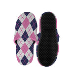 White Pink And Blue Argyle Pattern Print Slippers