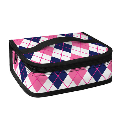 White Pink And Blue Argyle Pattern Print Small Lunch Bag