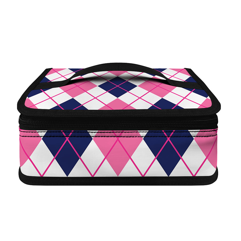 White Pink And Blue Argyle Pattern Print Small Lunch Bag