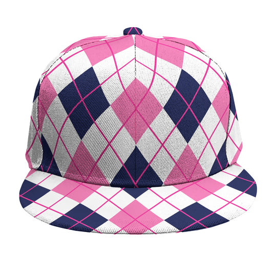 White Pink And Blue Argyle Pattern Print Snapback Cap