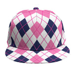 White Pink And Blue Argyle Pattern Print Snapback Cap
